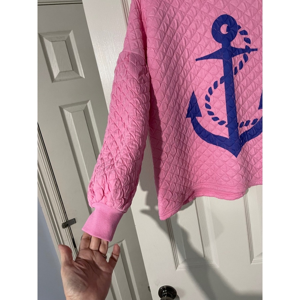 Judith March Sz Lg Pink Quilted Anchor Sweatshirt Oversized Nautical Cozy - Picture 4 of 7